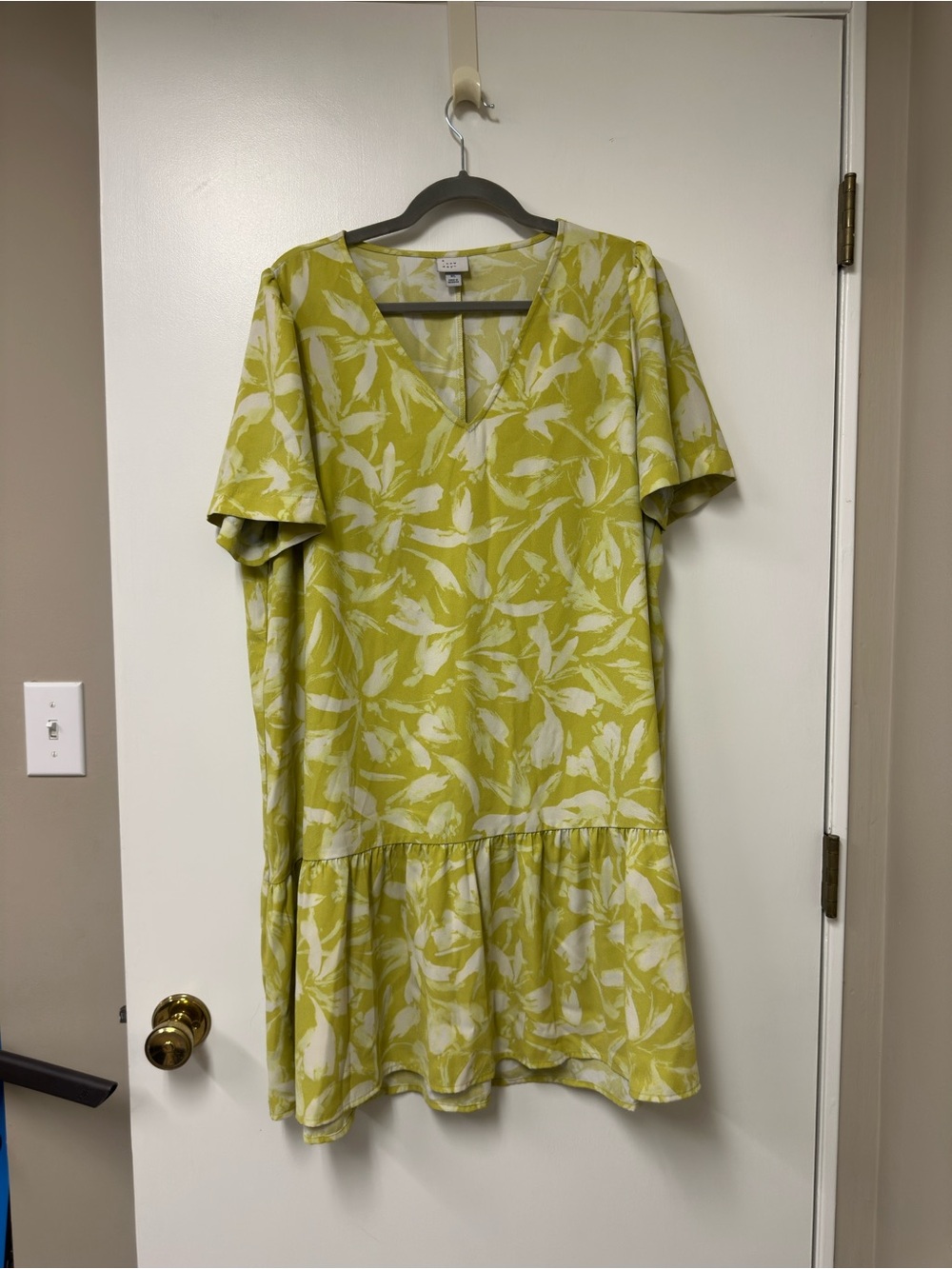 a new day Lime Green Floral V-Neck Drop Waist Dress